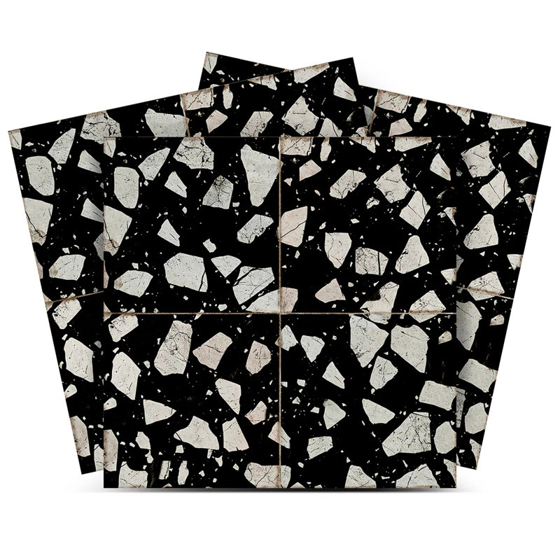 Carreau de mosaïque auto-adhésif en vinyle l 12 po x L 12 po, Noir / gris terrazzo
