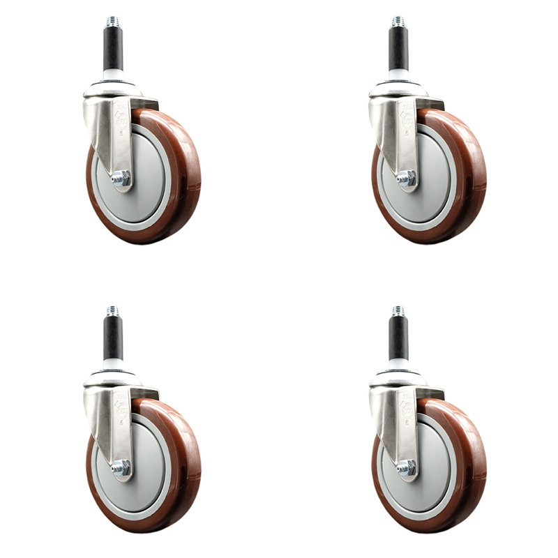 Roulettes en polyuréthane, Marron, Tige extensible de 3/4 po