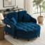 Canapé deux places avec repose-pieds incurvé avec rangement et port USB, dossier réglable et poches latérales, livré avec deux petits coussins décoratifs, idéal pour le salon, bleu-195318941