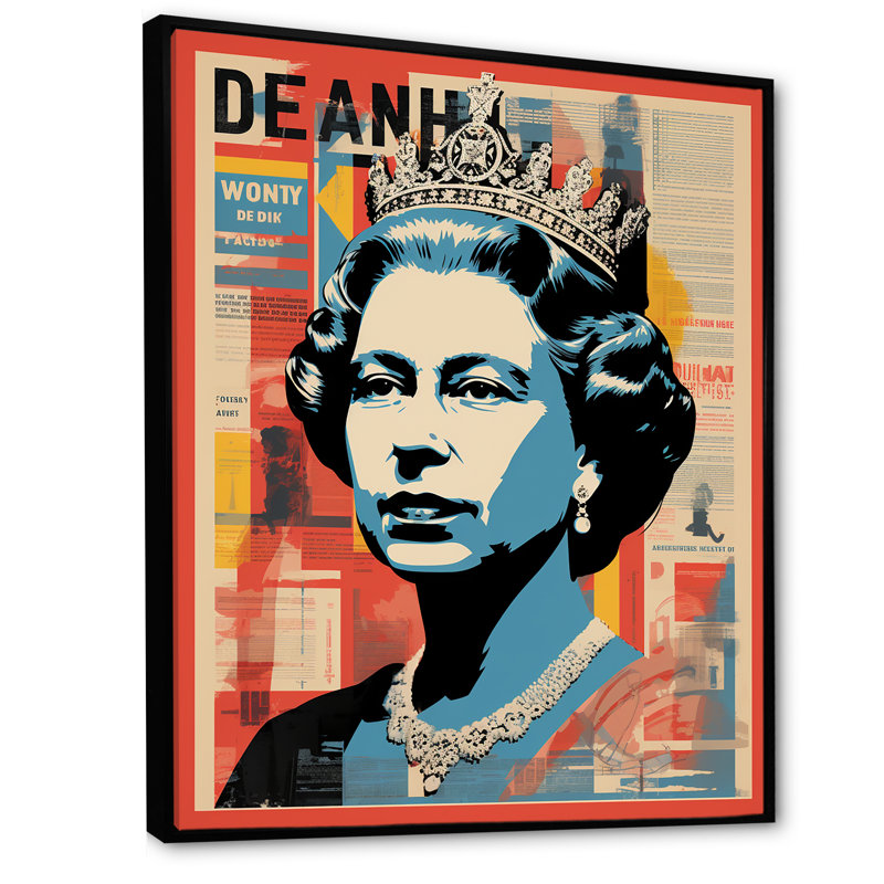 Royal Remix Queen Elizabeth Popart I - Magazines Wall Art, Black Floater Framed, 40" H x 30" W x 1.5" D