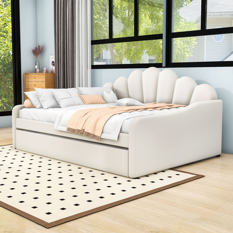 Full Upholstered Daybed with Trundle, White