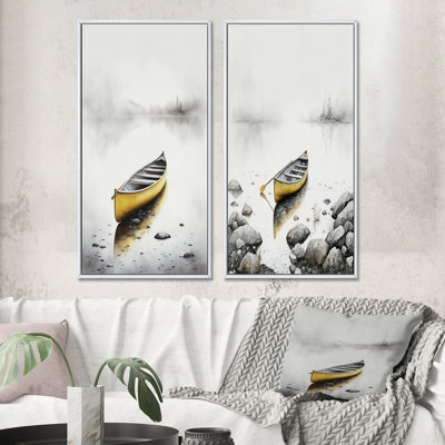 «Yellow Canoe On The Lake», 2 pièces sur toile