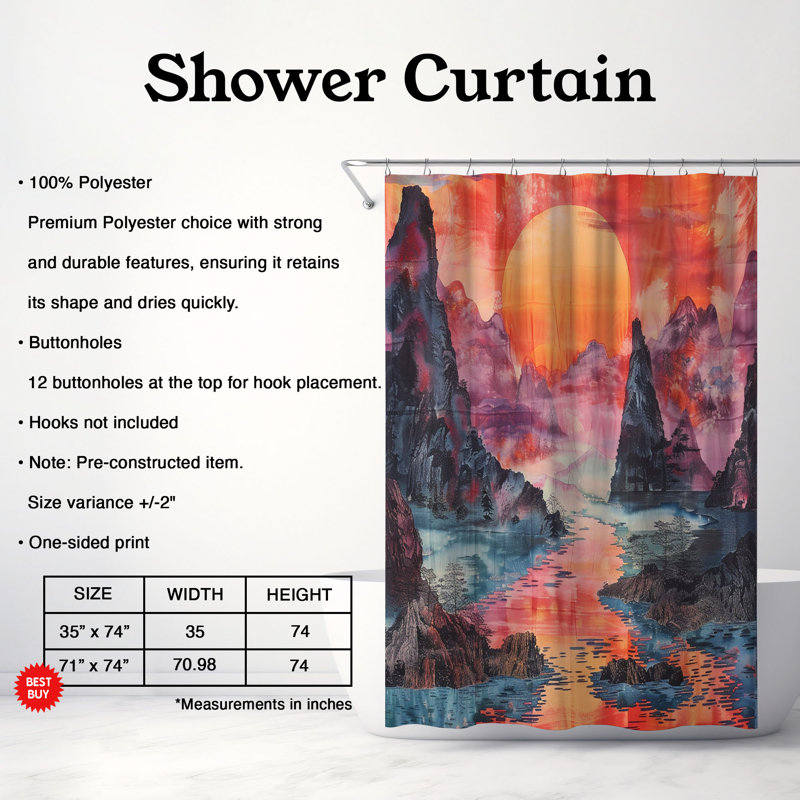 Brushstroke Landscape Designs - Rideau de douche standard 1 pièce, H 74 po x l 71 po