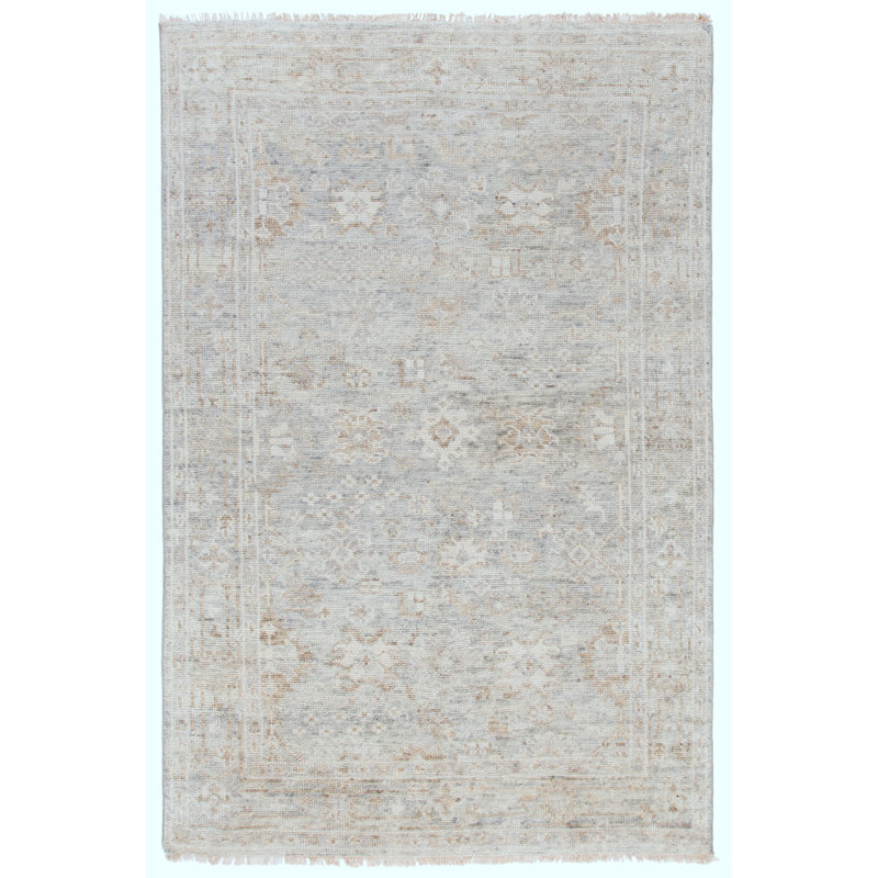 Oriental Hand-Knotted Wool Light Grey / Beige Area Rug, Rectangle 8' x 10'