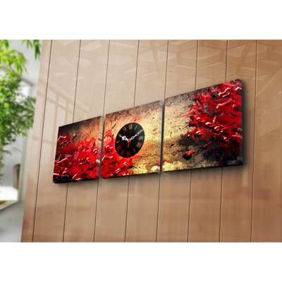 Ensemble de 3 horloges murales élégantes en toile, 35,4 x 11,0 pouces | 100% toile de suède avec cadre 100% bois, épaisseur: 1,2 po | Décoration élégante pour le salon, la chambre à coucher et le bureau