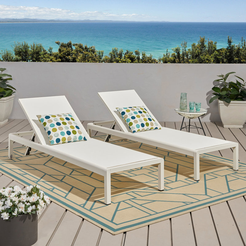 Chaise longue réglable en blanc avec filet ventilé et base stable, de 2 2 rouille - fabrication en aluminium