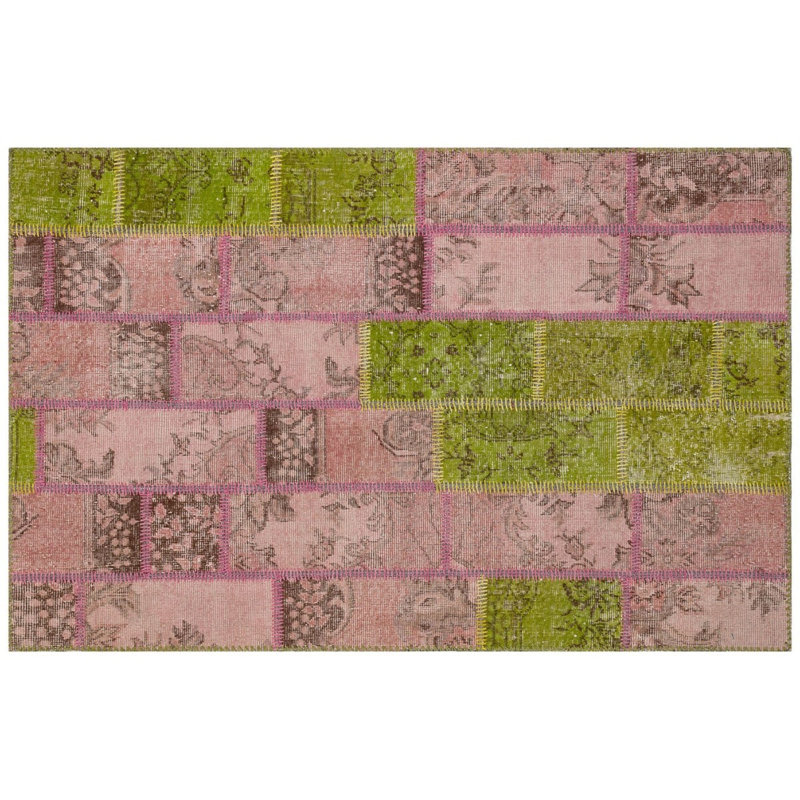 Tapis de couloir moderne fait à la main rose et vert Modern