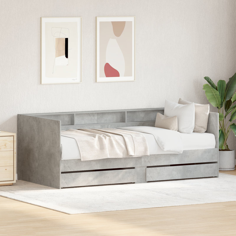 Daybed With Drawers Engineered Wood Sturdy, Black, European Single (90 x 200 cm)