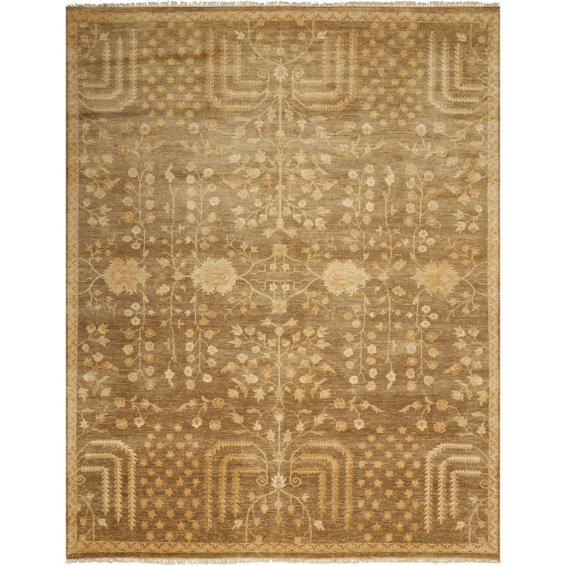 Tapis oriental noué à la main champignon / ivoire Nix, Rectangle 9 pi 9 po x 13 pi 9 po