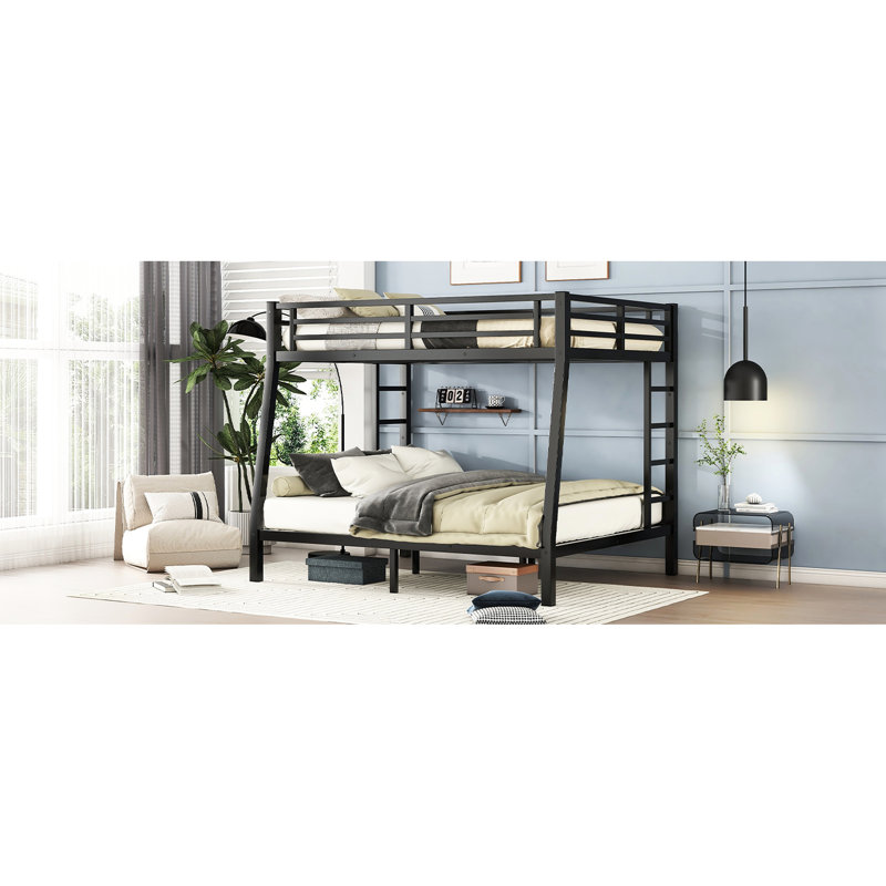 Lit superposé double au-dessus de grand lit double en métal - revêtement thermolaqué, rangement sous le lit, rehaussé pour les grands adultes, cycle d'utilisation prolongée, concept de réduction du bruit