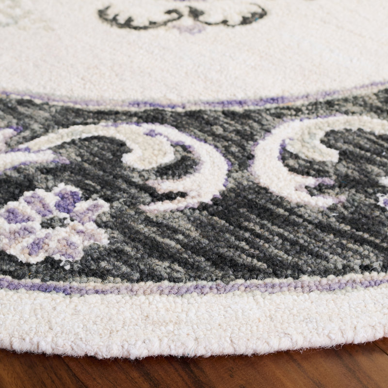 Hand Tufted Wool;Cotton Floral Rug, Round 6'