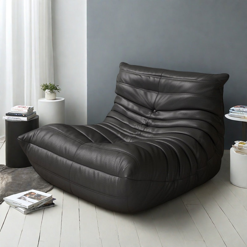 Canapé rétro paresseux chenille, Similicuir gris foncé