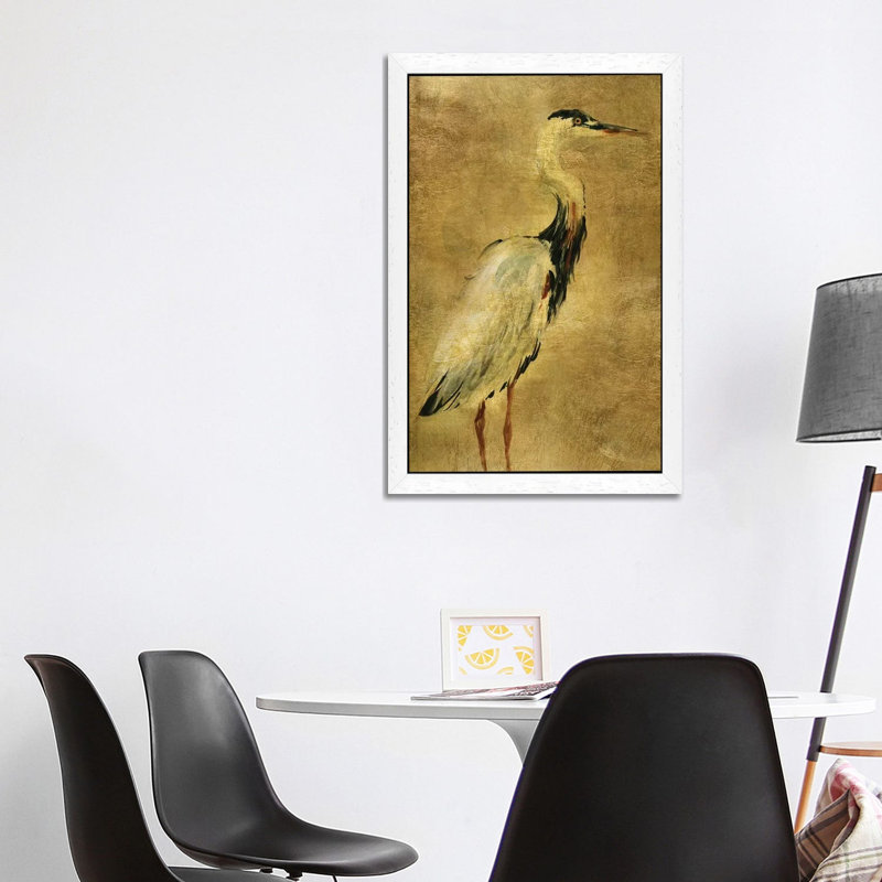 Gold Crane At Dusk I - Floater Frame Print on Canvas, 101.6 cm H x 66.04 cm W, White Framed