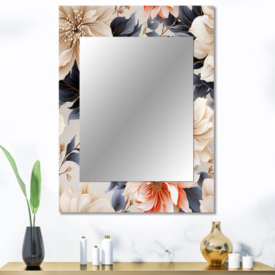 «Anetta» bleu et beige côtier Tranquil Florals Collage dévoilé - grand miroir floral, décor de miroir mural Cottage unique, impression d'art en métal