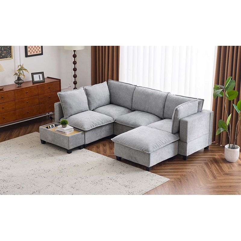 Canapé modulaire Fabian 90 po avec ports de recharge cachés et repose-pieds, Gris