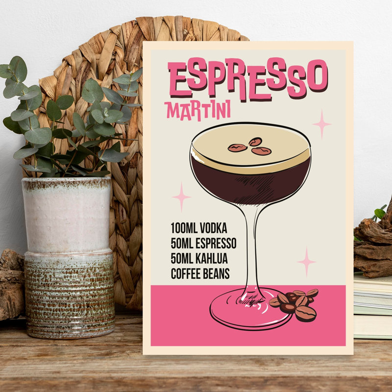 Art mural rétro rétro espresso martini, H 18 po x l 12 po