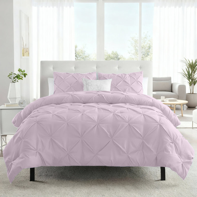 Aspire Homeware High Quality Microfiber Pintuck Design Duvet Cover With Pillowcases, Super King Duvet Cover  + 2 Pillowcases