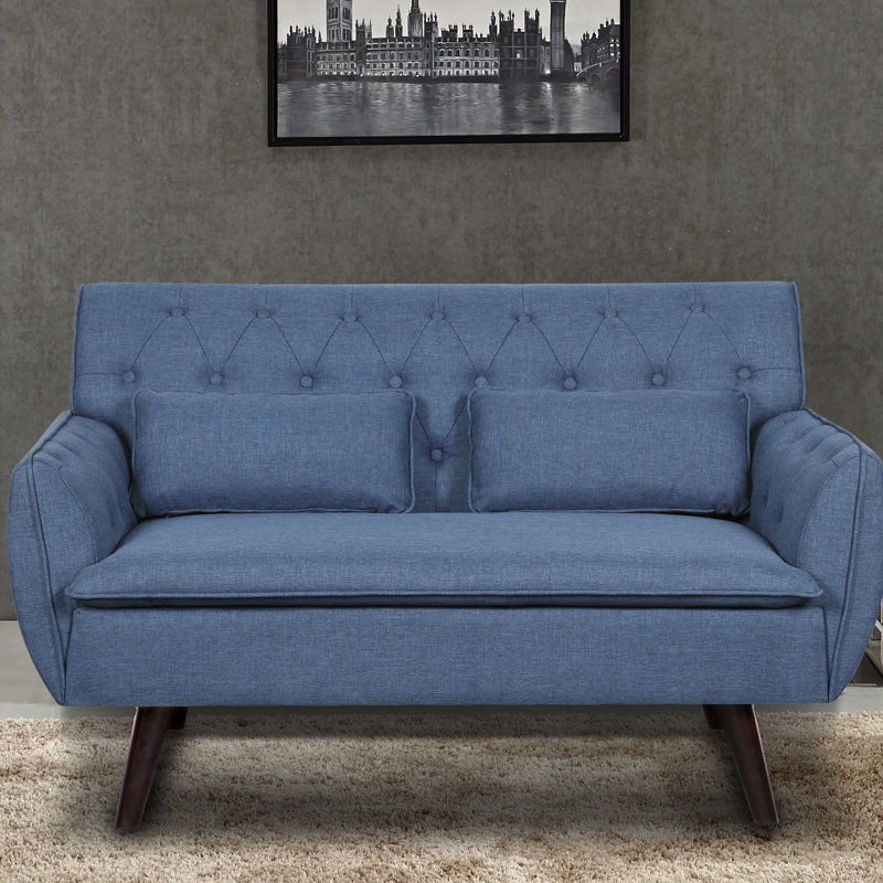 Nicolasa 53.2" Linen Round Arm Loveseat, Ocean Blue