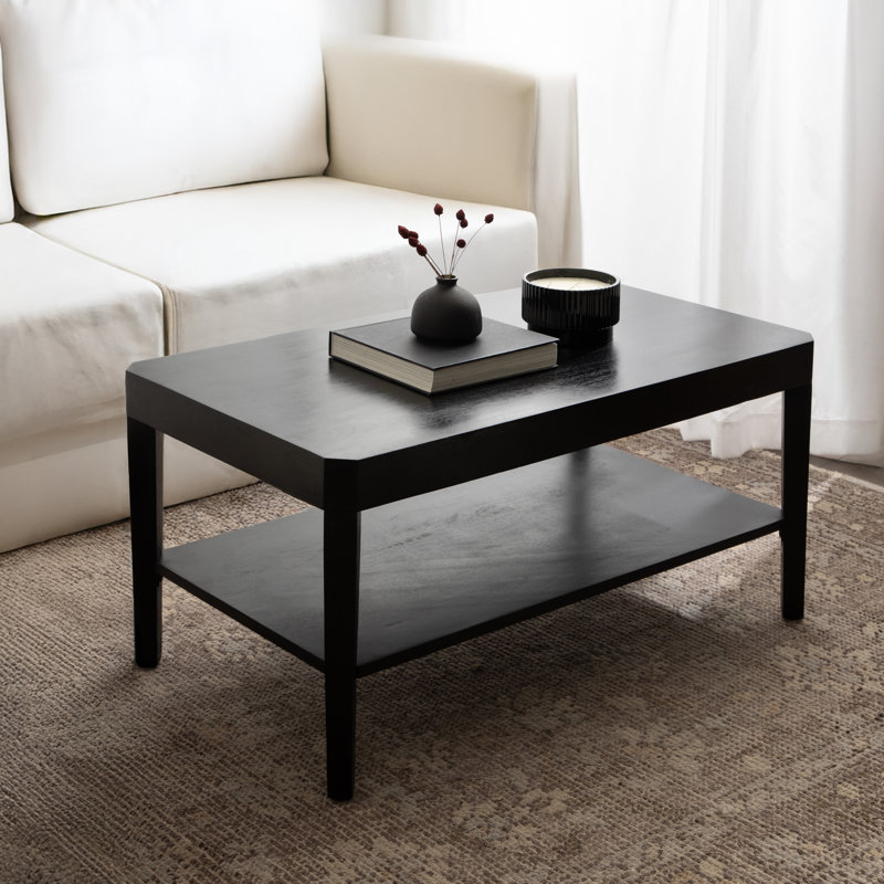 Ardentown Solid Wood Frame Coffee Table with Storage, Black
