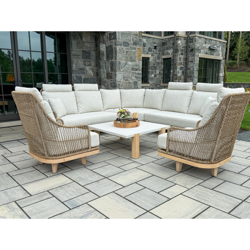 Posey 6-piece Outdoor Sectional, Swivel Chair & Composite Coffee Table Set
