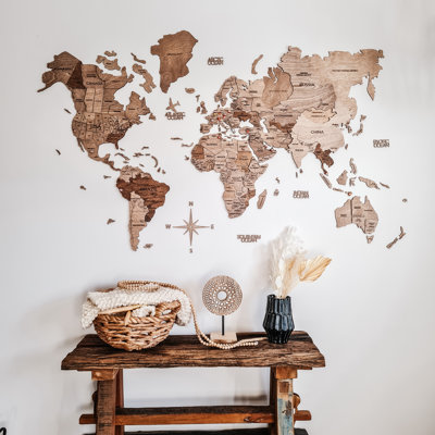 3D Wooden World Map Gold 