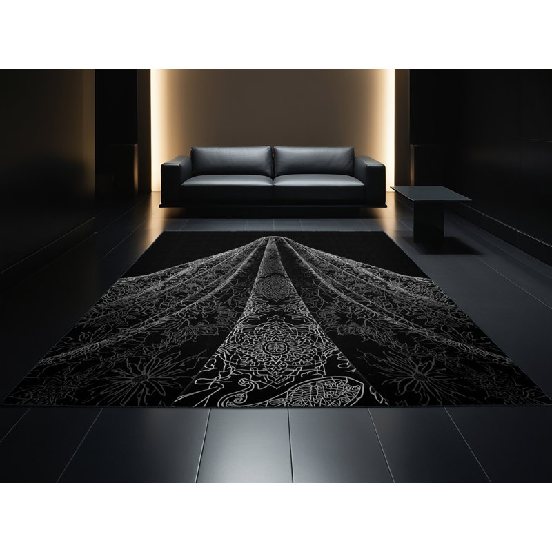 Tapis oriental traditionnel lavable à la machine en vert Luray - reliure noire, 8x10