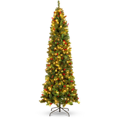 Pre-Lit Pencil Christmas Tree Pre-Decorated Holiday Accent w/ Lights, Base
