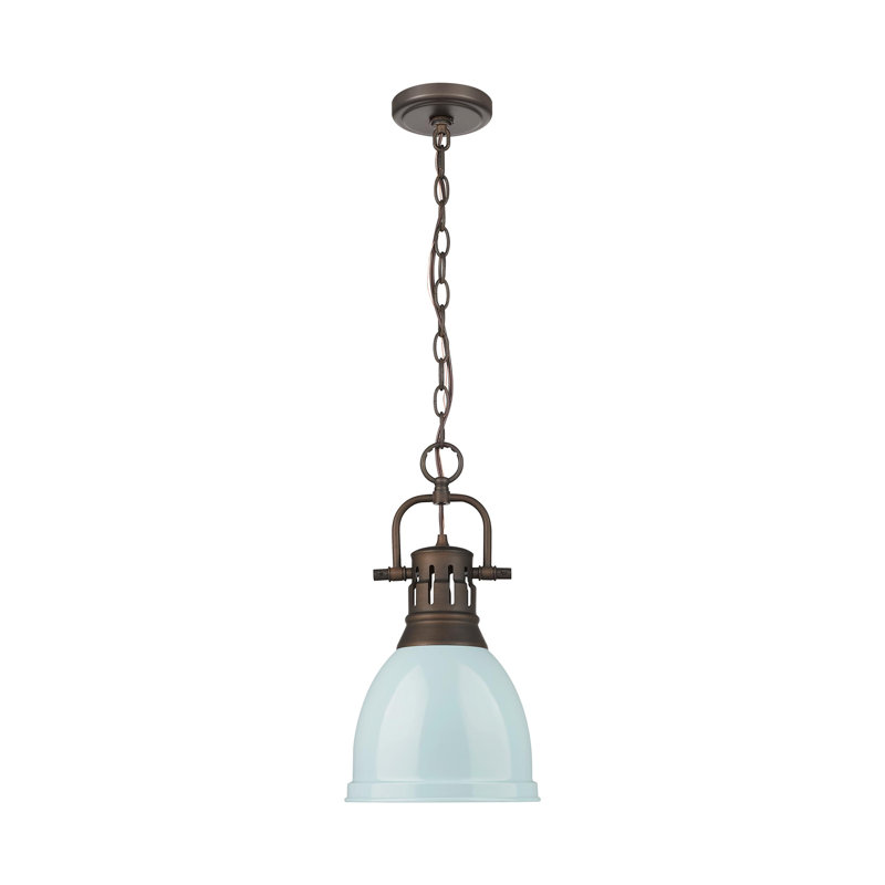 Luminaire suspendu 1 lumière avec chaîne Cajoux, Bronze huilé, Écume de mer, écume de mer, H 8,875 po x l 8,875 po