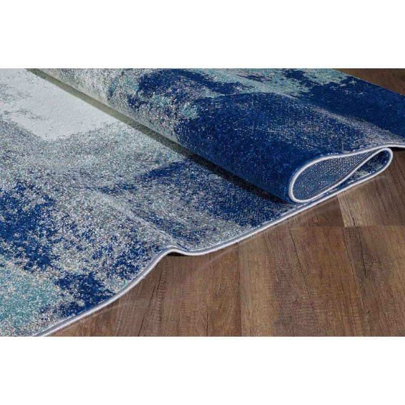 Elrosa Abstract Blue/Off White Area Rug, Rectangle 8' x 10'