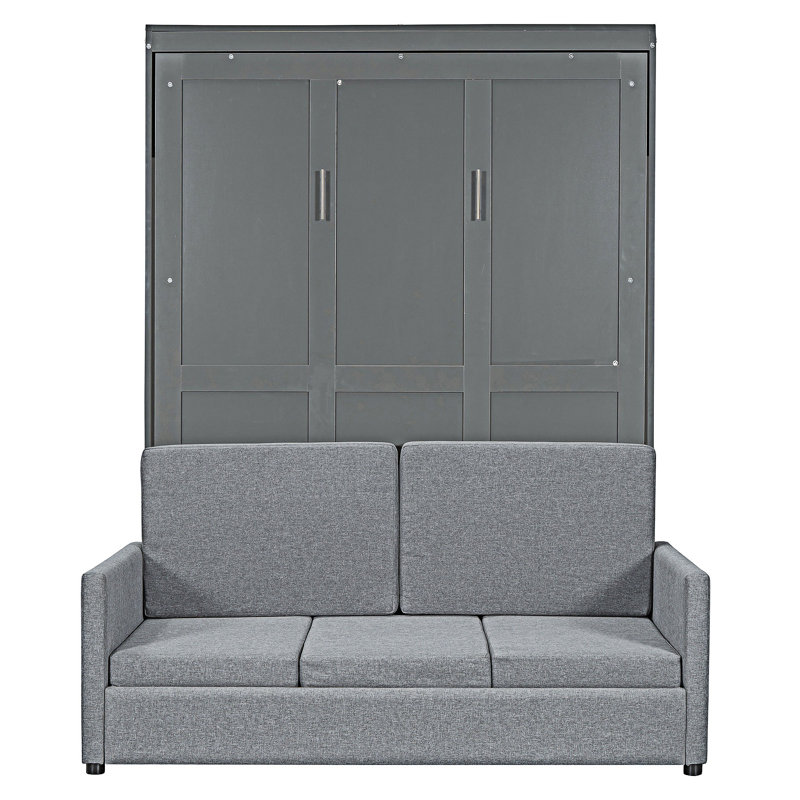 Lit escamotable double pleine grandeur avec coussin, gris