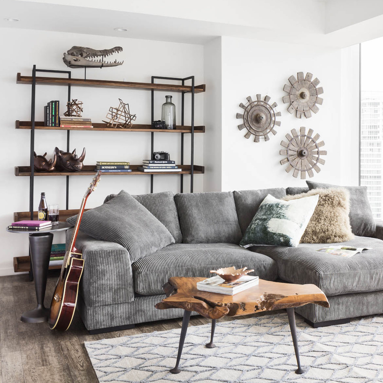 Berrien Acacia Bookcase, (5 Shelves) 75.5" H x 68" W x 13.5" D