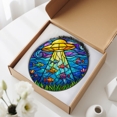 Vitrail de fenêtre en verre coloré H 7,8 po