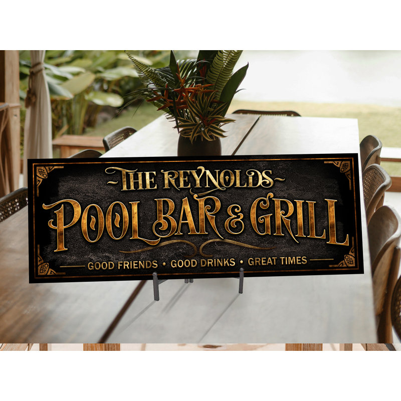 Signe de bar de piscine et gril personnalisé sur métal, H 16 po x l 48 po x P 0,04 po, Oui