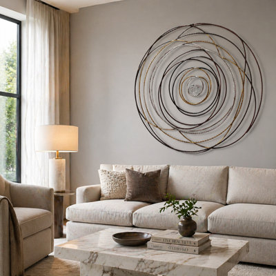 40" Round Abstract Swirl Iron Wall Decor, Handmade Mixed Metal Wall Art