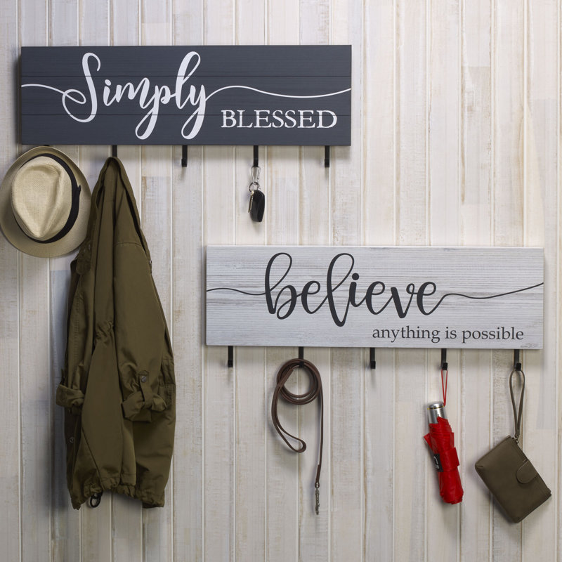 Melannco Set Of 2 Wall-Mounted Hook Racks, W/Sentiments