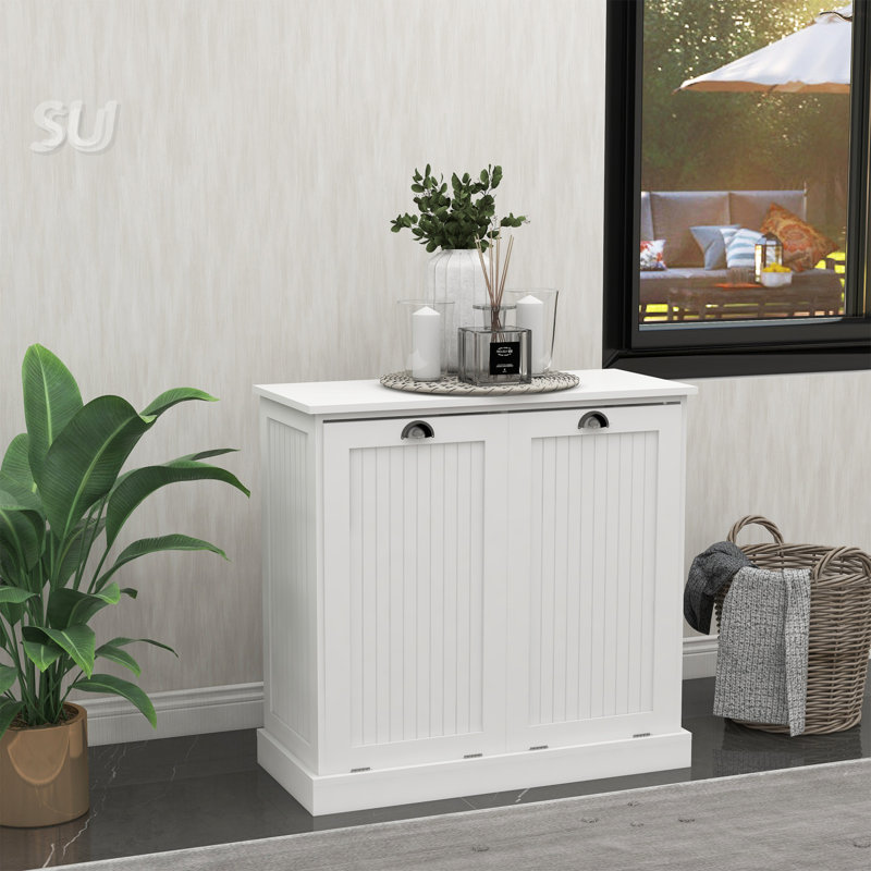 Armoire de trieur de linge inclinable à deux compartiments, Blanc