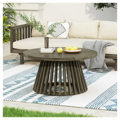 Table basse d'extérieur en bois d'acacia pour le patio, table basse ronde pour la cour arrière, pelouse, balcon, finition grise
