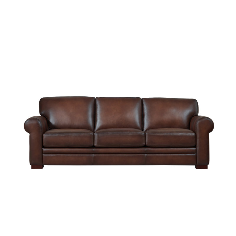95'' Caramel Brown Leather Sofa with Solid Wood Frame