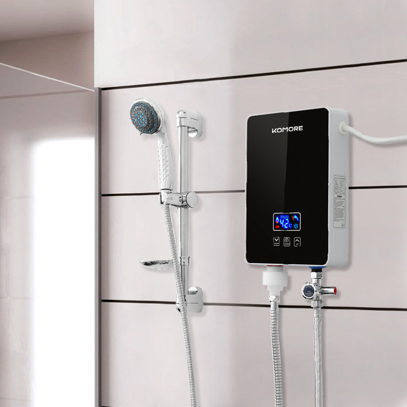 6kW Tankless Electric Water Heater with Shower Head Digital Temperature Display, Black
