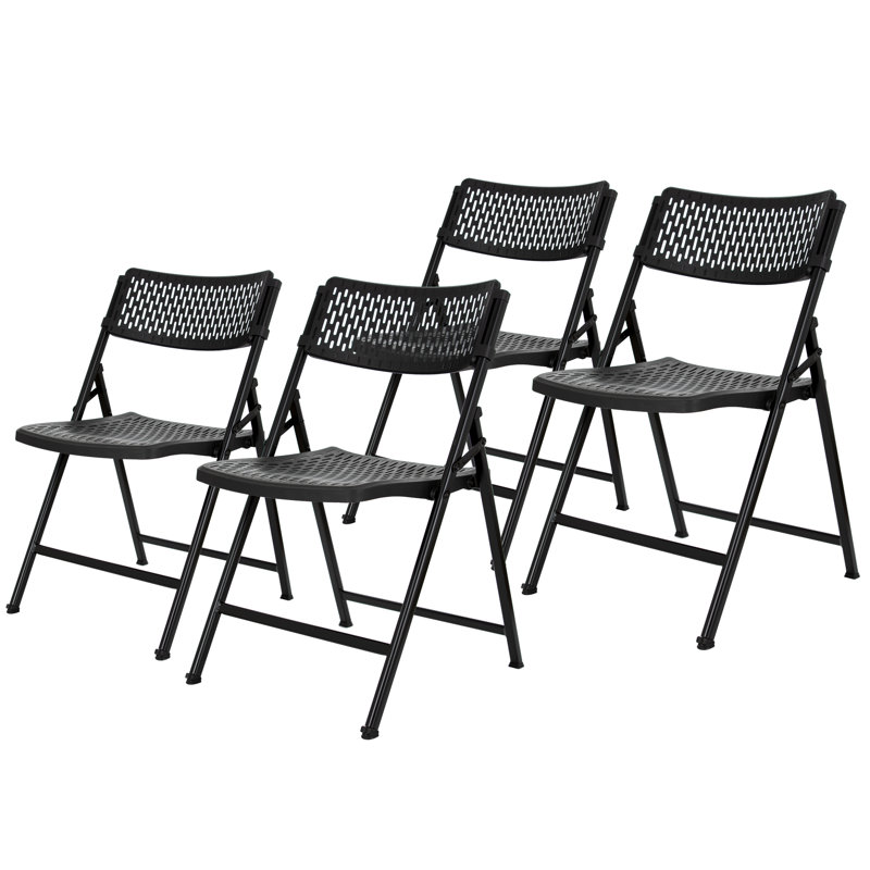 Ava Plastic Stackable Folding Chair Folding Chair Set, Black