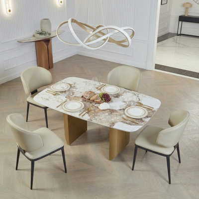 Modern Sintered Stone Dining Table With Gold Metal Base (55.1")