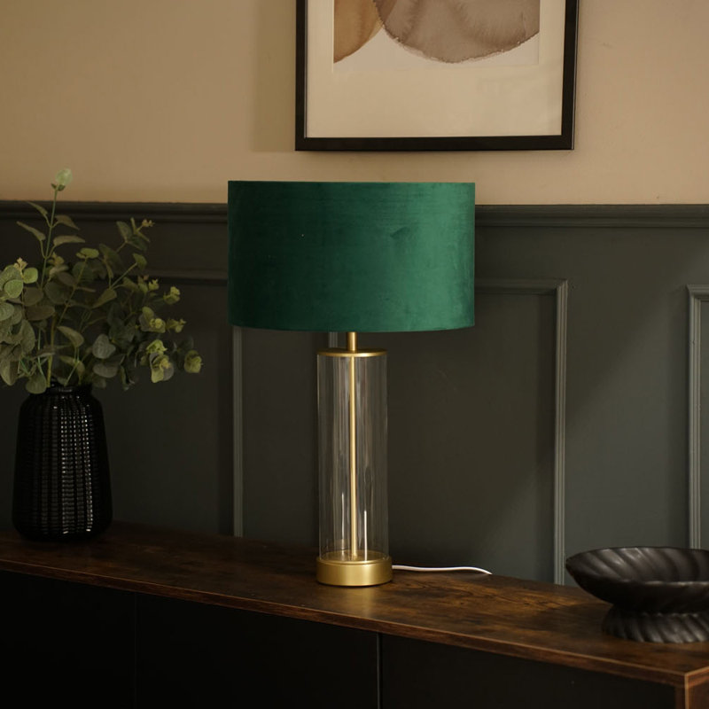 Simonetta Glass Table Lamp, Gold, No, Forest Green