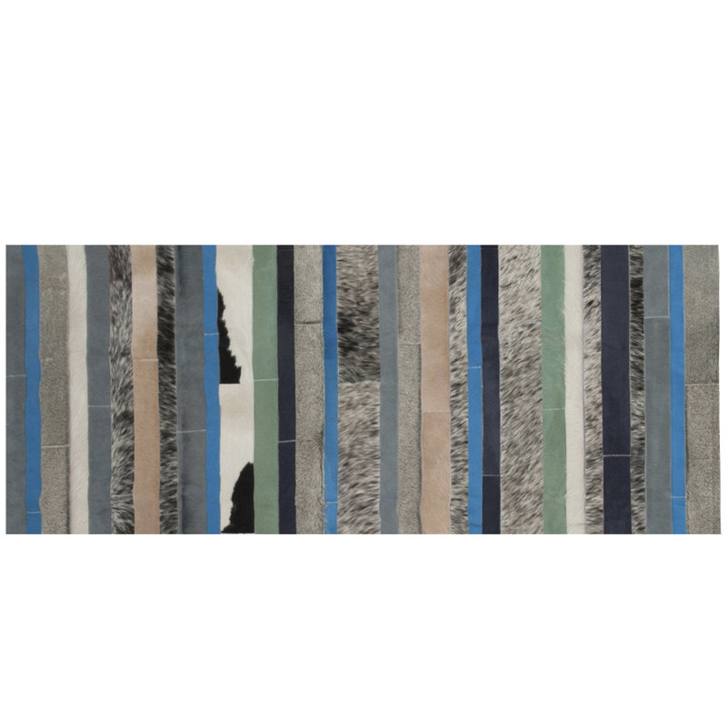 Tapis rayé en peau de vache gris / rose / brun clair Nueva Raya, Tapis de couloir 2 pi 7 po x 13 pi 1 po