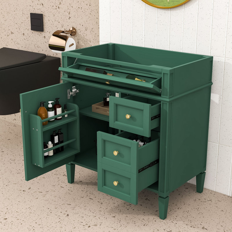 Meuble-lavabo élégant avec tablettes et tiroirs réglables, Vert