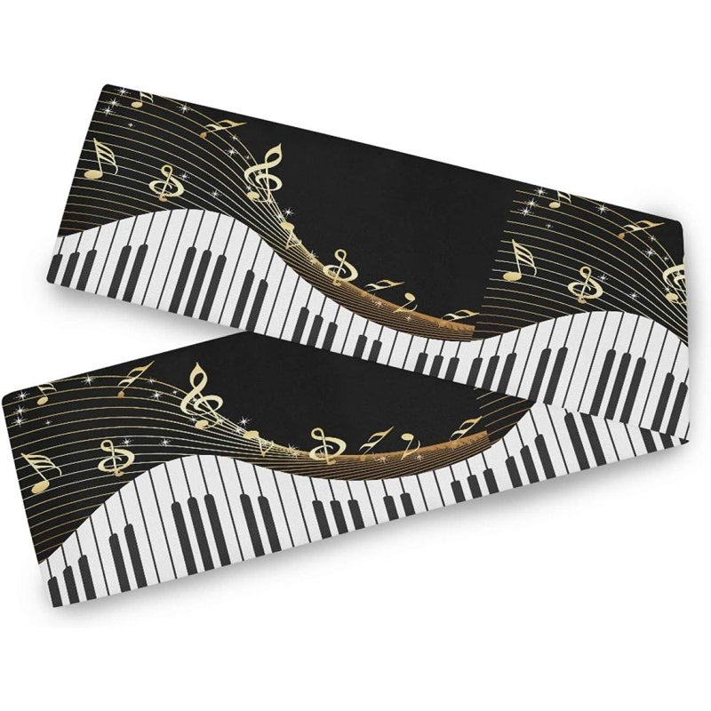 Chemin de table - art de note de musique de clavier de piano, luxe durable, foulard de commode / chiffon de table, table de mariage / salle à manger / fête des fêtes / cuisine / décoration de la maison