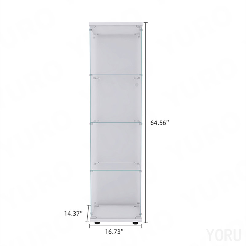 Vitrine à 1 porte, verre, 4 tablettes - standard, 64" H x 17" W x 14.7" D, White