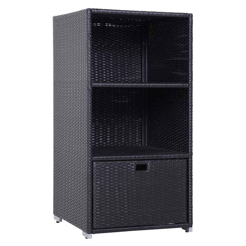 Valet Pool Towel Rack, Waterproof PE Plastic Rattan Wicker Storage Organizer, Indoor Outdoor Spa, And Hot Tub Accessory Storage, 2 Shelves, 1 Basket Drawer