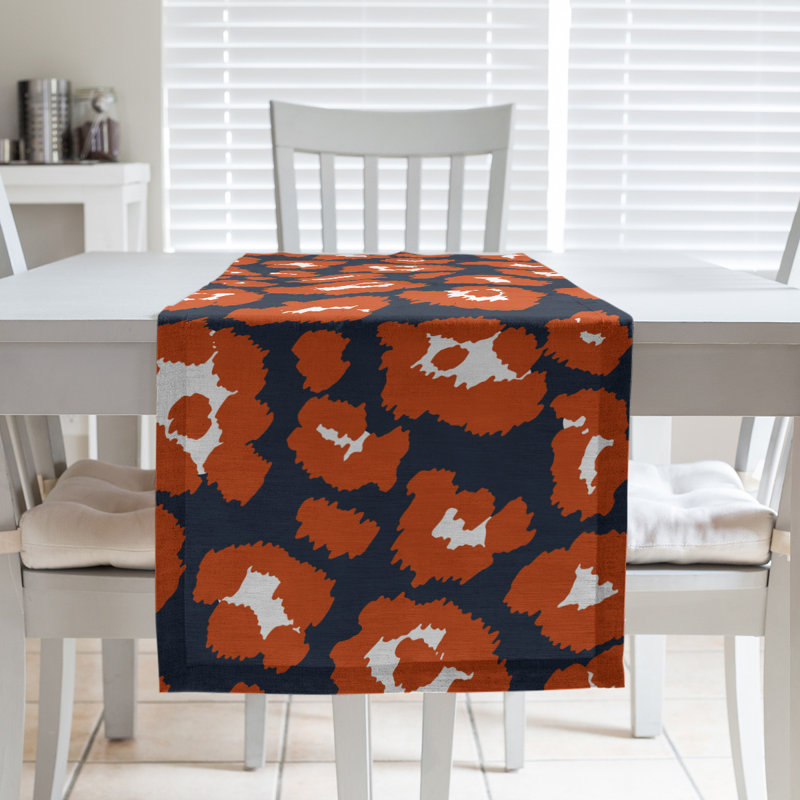 Animal Print Table Runner, 90" x 16", Blue/Red/White