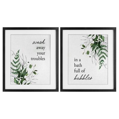 Bubble Bath with Forest Foliage 2pc Framed Print Under Glass Set, design by Lettered and Lined