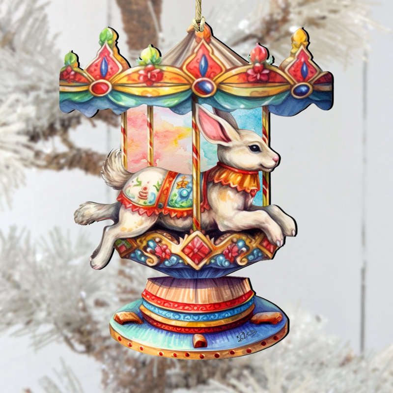 Carousel Bunny Wooden Ornament by G. Debrekht